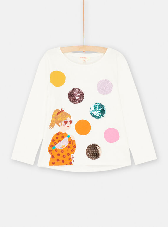 T-shirt écru à sequins magiques pour fille SAVERTEE3 / 23W901J4TML001