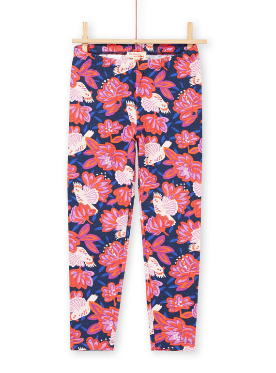 Legging bleu marine imprimé oiseau et fleur colorés enfant fille MYAPALEG / 21WI01H1CALC205
