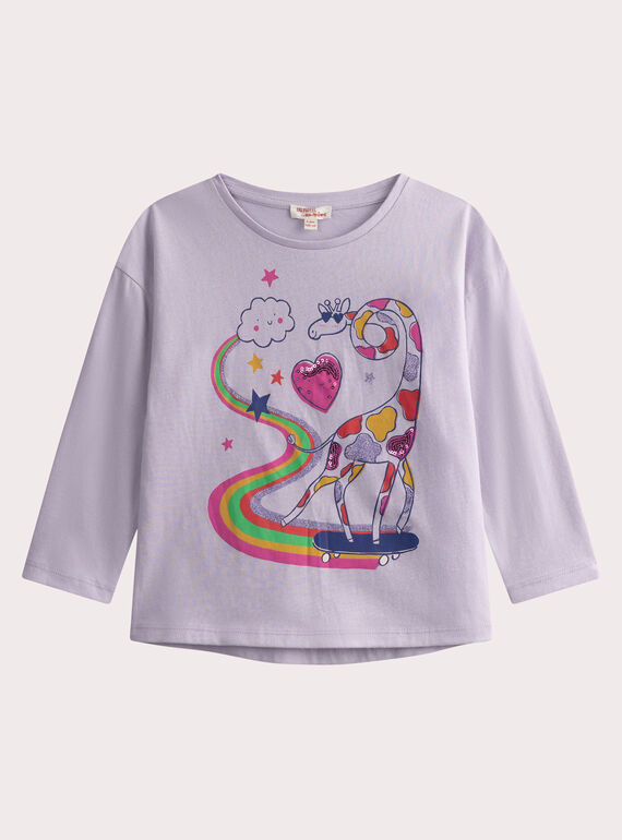 T-shirt mauve manches longues animation girafe WAFITEE2 / 25S90153TML328