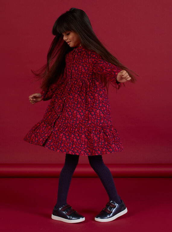 Robe bleue col chemise à imprimé fleuri enfant fille MAFUNROB3 / 21W901M2ROBH703