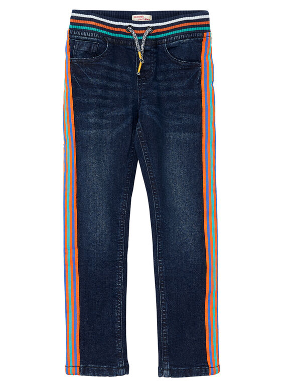 Jean garçon elastiqué denim moyen avec ceinture rayée JOVIJEAN / 20S902D1JEAP274