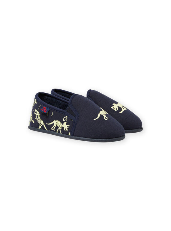 Pantoufles bleu nuit motifs dinosaures phosphorescents enfant garçon MOPANTDINO / 21XK3632D0B070