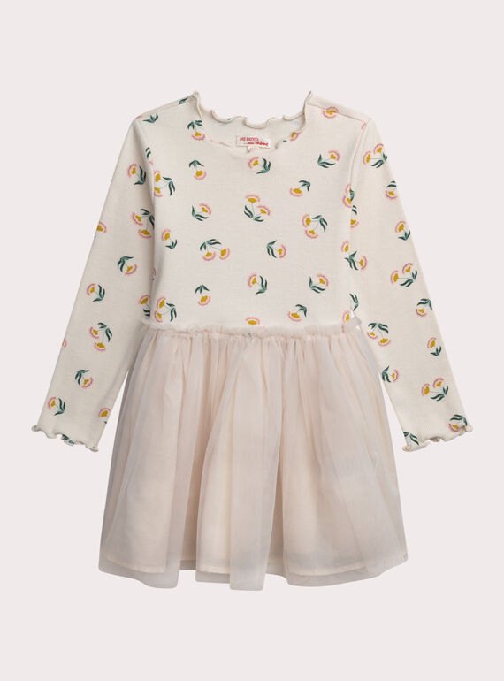 Robe écrue en côte et tulle  XACOROB3 / 25W901O5ROB003
