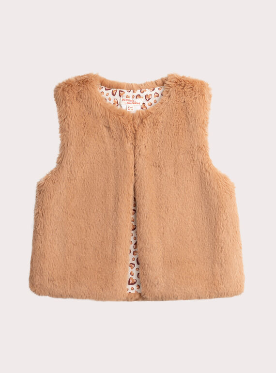 Cardigan réversible en fourrure marron pour fille VABACAR / 24W901Q1CARI820