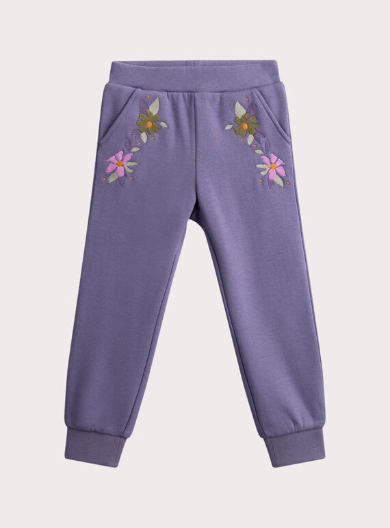 Pantalon chaud violet broderies fleuries pour fille VAPERPANT / 24W901R1PANH703
