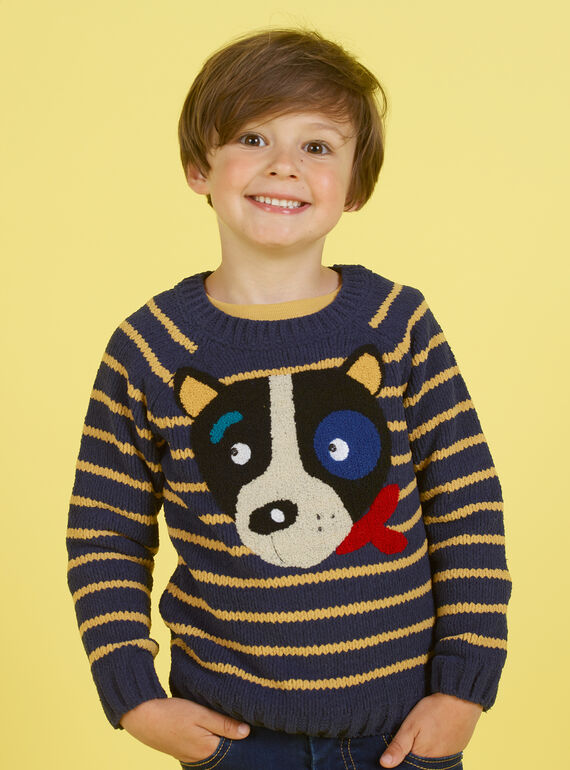 Pull manches longues à rayures et motif tête de chien enfant garçon MOMIXPUL / 21W902J1PUL717