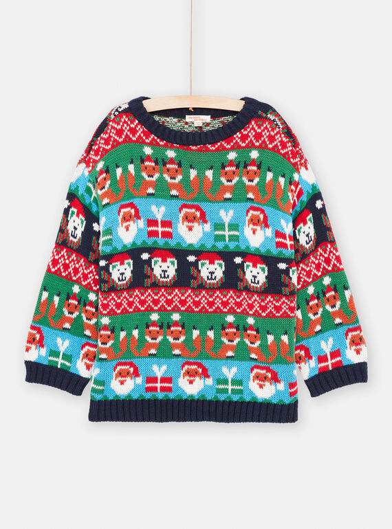 Pull rouge vif de Noël en maille pour garçon SOWAYPUL1 / 23W902S2PULF518