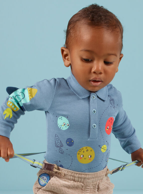 Body bleu chiné à col motif espace bébé garçon MUPLABOD / 21WG10O1BODC224