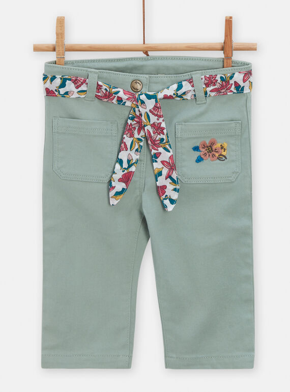 Pantalon en denim vert sauge pour bébé fille TICRIPAN / 24SG09L1PANG610