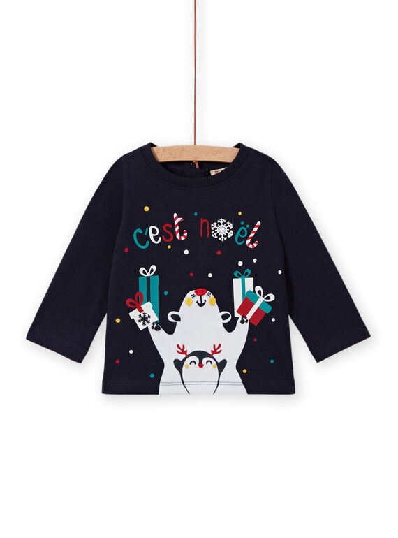 T-shirt bleu marine à motifs Noël fantaisie bébé garçon MUNOTEE / 21WG10Q1TML070