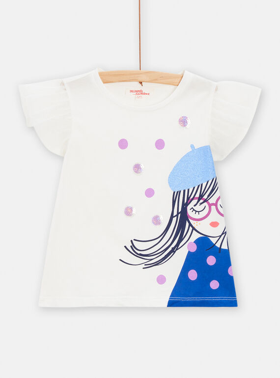 T-shirt blanc avec animation parisienne pour fille TAPATI / 24S90121TMC001