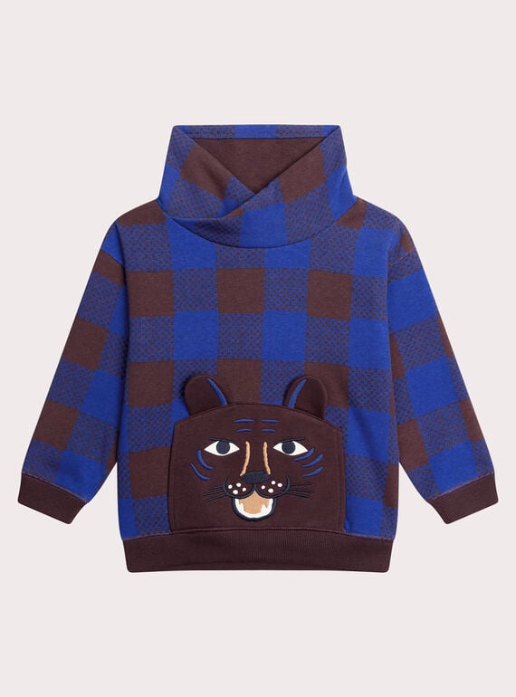Sweat bleu style damier garçon XOBLUSWE / 25W902N1SWE501