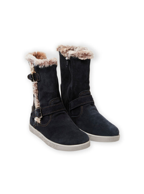 Bottes fourrées en suède bleu marine enfant fille MABOTTECHAUD / 21XK3581D10070