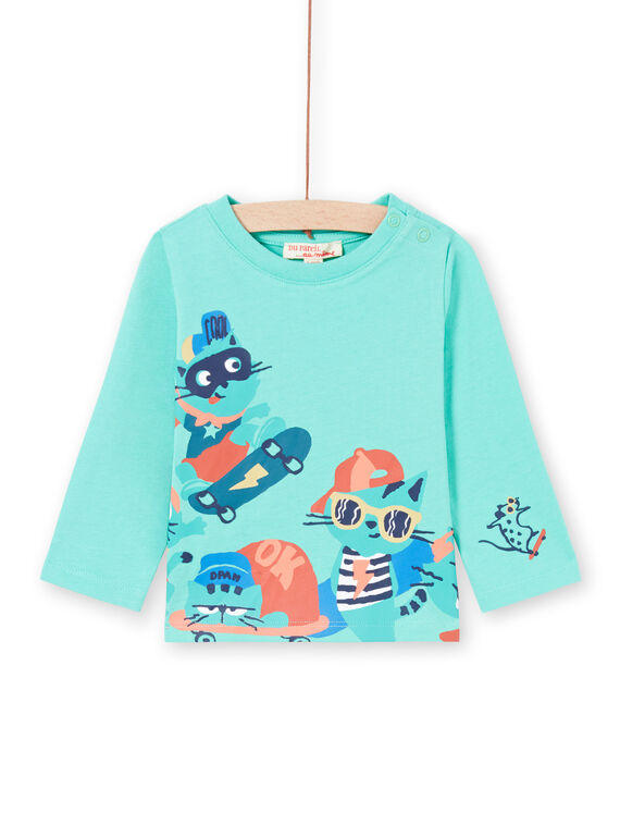 T-shirt turquoise à motifs chats skateurs bébé garçon MUTUTEE2 / 21WG10K1TML209