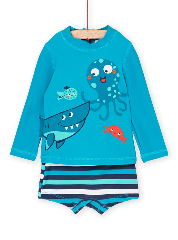 T-shirt et short de bain bleu à imprimé fantaisie RYUENS / 23SI10REMAI202
