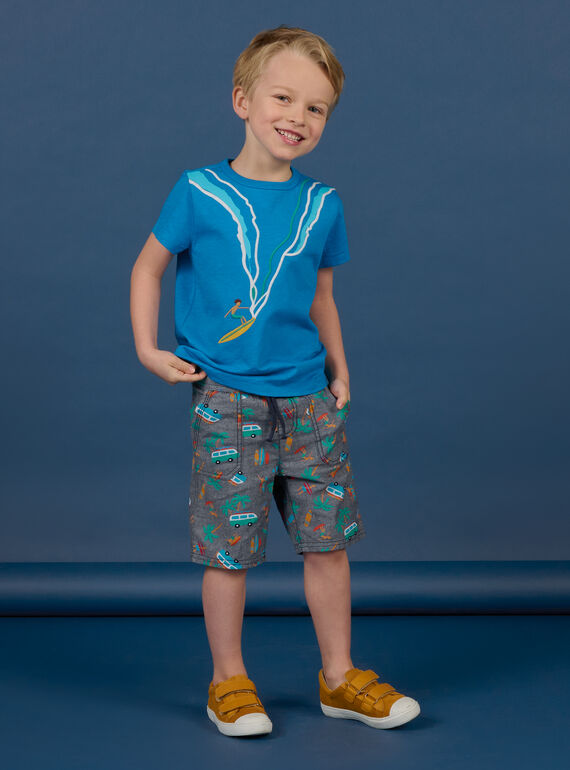 T-shirt manches courtes bleu à motif surfeur enfant garçon NOWATI2 / 22S902V6TMCC221