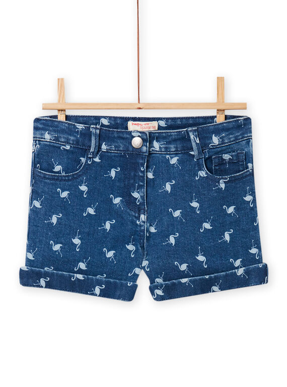 Short denim brut à imprimé flamand rose enfant fille NAJOSHORT3 / 22S90162SHOP271