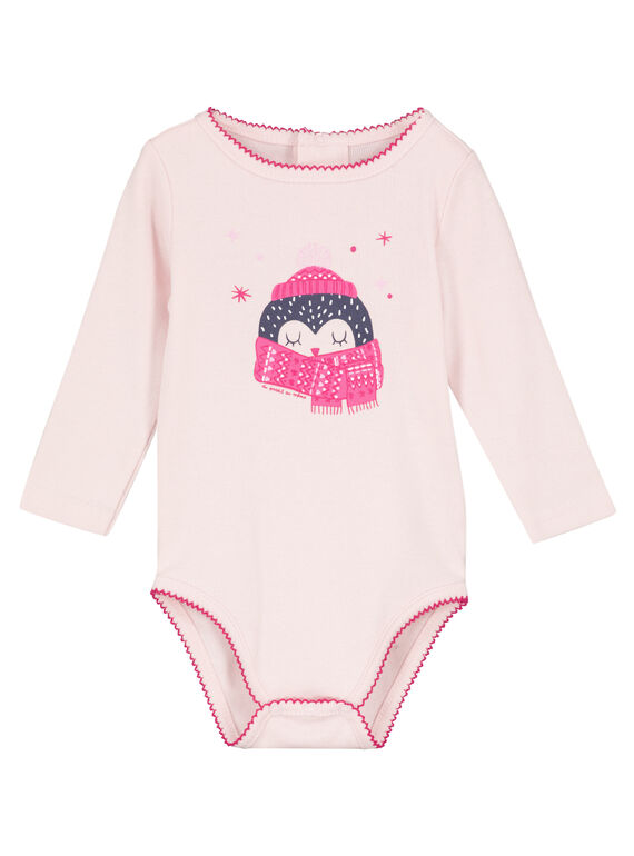 Body manches longues rose en rib layette fille GEFIBODPIN / 19WH13N2BDL307