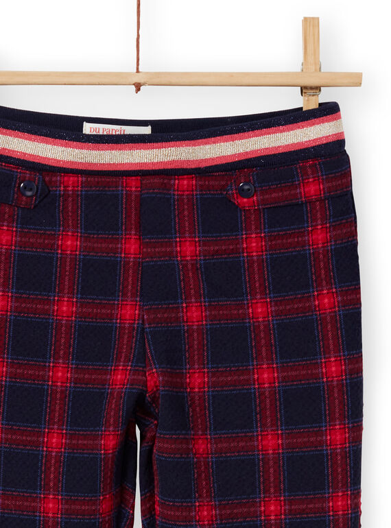 Pantalon milano bleu nuit et rouge à imprimé tartan enfant fille MAMIXPANT / 21W901J1PANC205