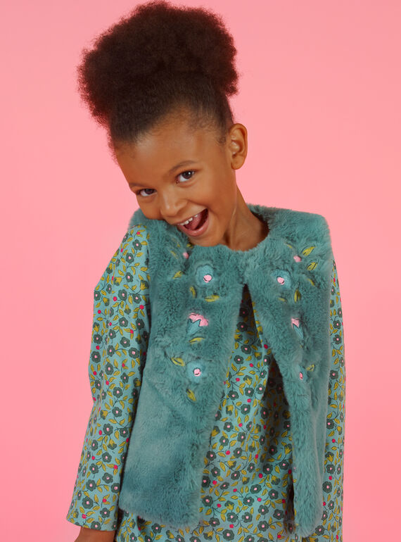 Gilet en fausse fourrure réversible kaki enfant fille MAKACAR2 / 21W901I2CAR612