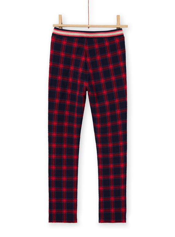 Pantalon milano bleu nuit et rouge à imprimé tartan enfant fille MAMIXPANT / 21W901J1PANC205