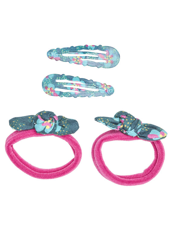 Lot de 2 élastiques avec nœuds et motif sur l'élastique & lot de 2 barrettes avec motifs  GYATUCLIC2 / 19WI01O6BRTD320