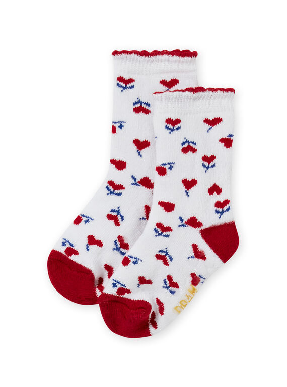 Chaussettes écrues et rouges à imprimé cur bébé fille MYIMIXSOQB / 21WI09J1SOQ001