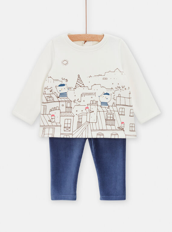 Ensemble pull à motif toits parisiens et legging bleu TOU1ENS4 / 24SF04H1ENSA001