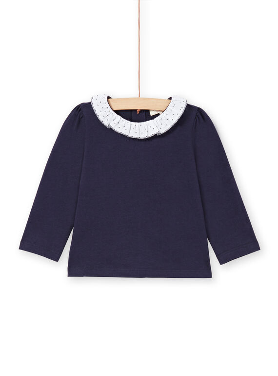 T-shirt bleu marine et blanc bébé fille MIJOBRA3 / 21WG0913BRA070
