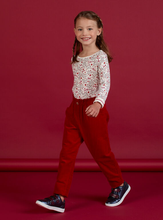Pantalon style paperbag velours côtelé rouge enfant fille MAFUNPANT2 / 21W901M1PANF504