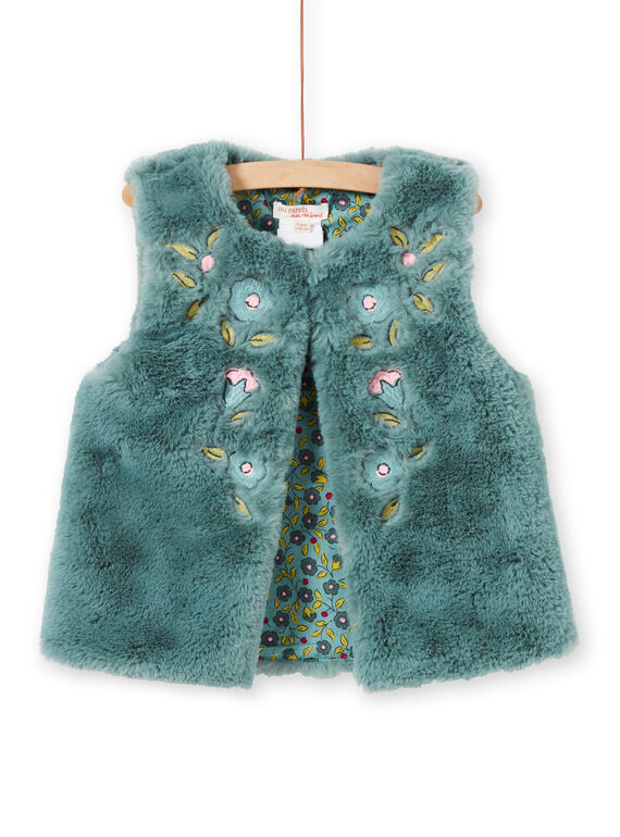 Gilet en fausse fourrure réversible kaki enfant fille MAKACAR2 / 21W901I2CAR612