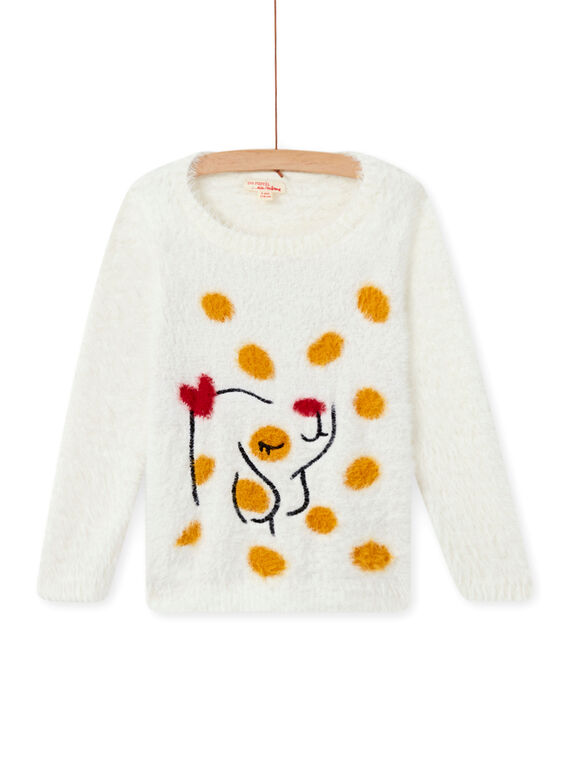 Pull écru en fausse fourrure motif chien enfant fille MAMIXPULL / 21W901J1PUL001