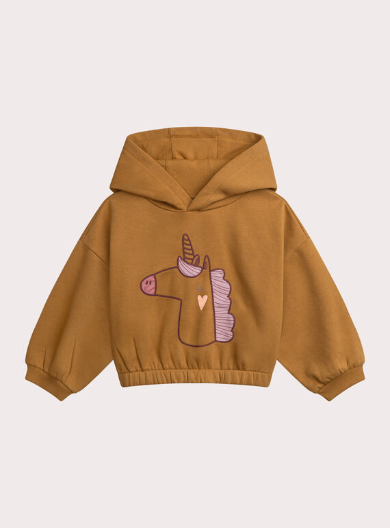 Sweat jaune moutarde animation licorne  XACOSWEA / 25W901O2SWE107