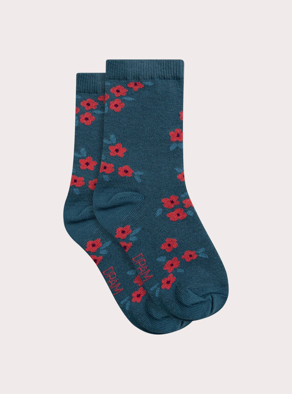Chaussettes bleues fleuries pour fille XYAJOSCHO6 / 25WI01D3SOQ716