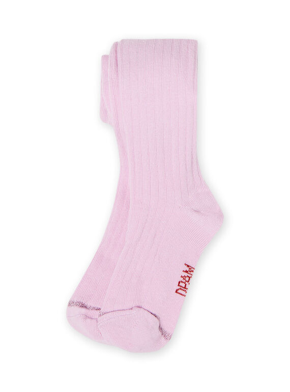 Collant uni côtelé rose lilas enfant fille MYAJOCOL5 / 21WI011CCOLH700