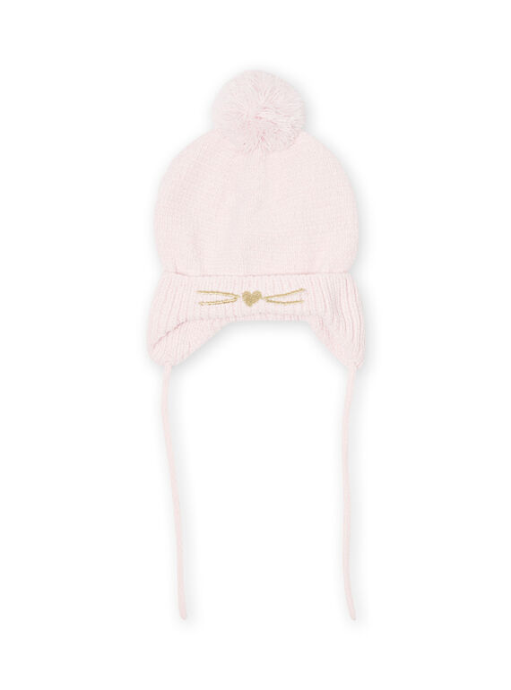 Bonnet rose en maille avec pompon bébé fille MYIKABON / 21WI0952BON632