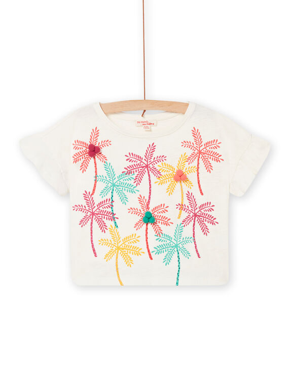 T-shirt animations palmiers manches courtes écru enfant fille NAWATI2 / 22S901V3TMC001