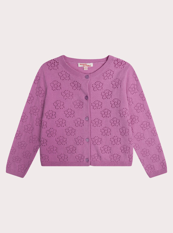 Cardigan violet en maille ajourée motif fleur WALICAR / 25S901T1CAR708