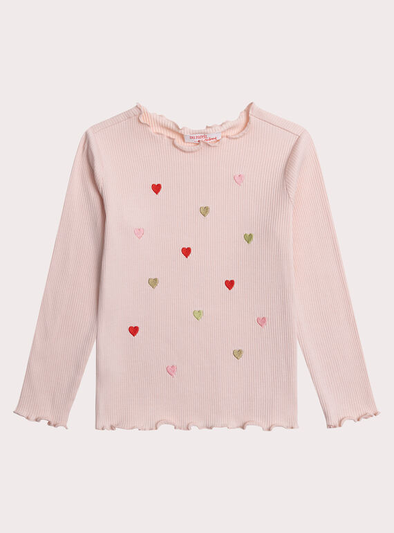 T-shirt manches longues rose pale broderies coeurs XAJATEE4 / 25W901M4TMLD319