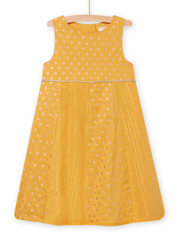 Robe jaune en voile de coton à pois irisés enfant fille NABAROB1 / 22S90112ROBB107