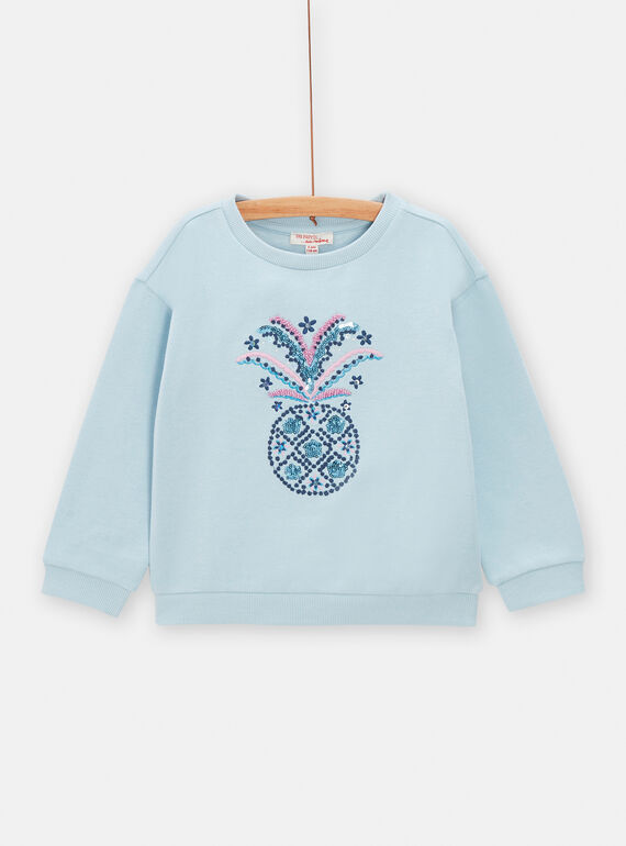 Sweat bleu clair ananas brodé pour fille TADESWEA / 24S901J1SWE213