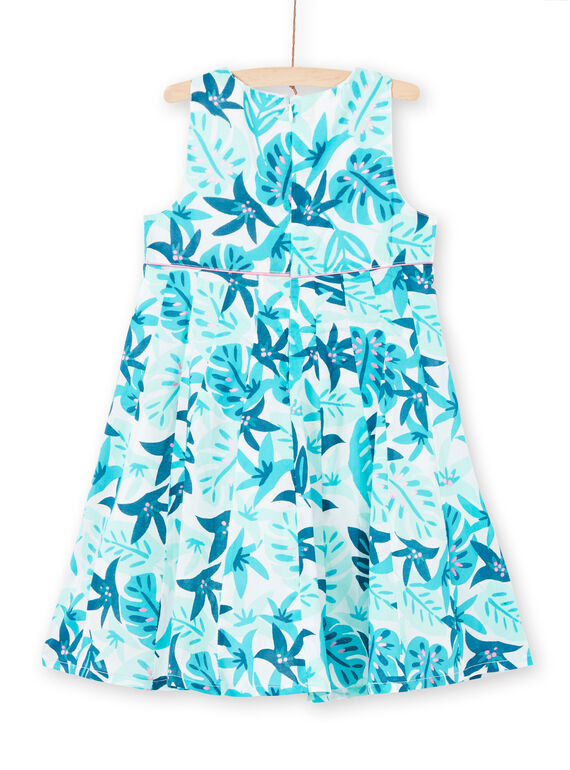 Robe blanche et bleu imprimé feuillage enfant fille LAVEROB3 / 21S901Q1ROB001