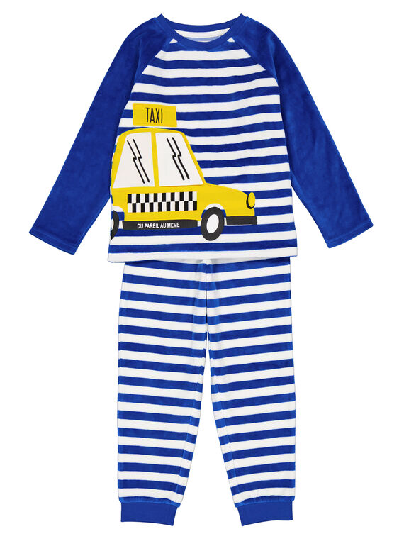 Pyjama bleu rayé en velours enfant garçon GEGOPYJRAY / 19WH12N9PYJ217