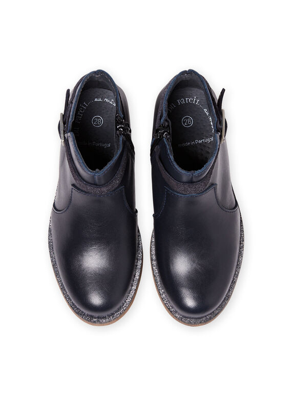 Boots bleu marine en cuir enfant fille MABOOTREP / 21XK3552D0D070