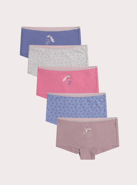 Lot de 5 shorty licornes pour enfant fille XEFAHOTSEM1 / 25WH1144SHYH703