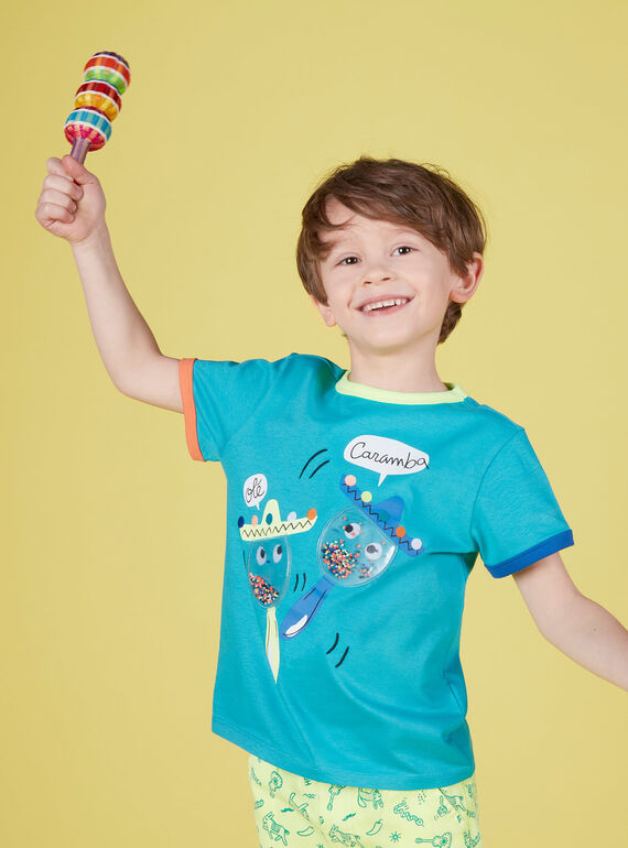 Tee shirt garçon manches courtes turquoise maracasses JOMARTI1 / 20S902P3TMCC242
