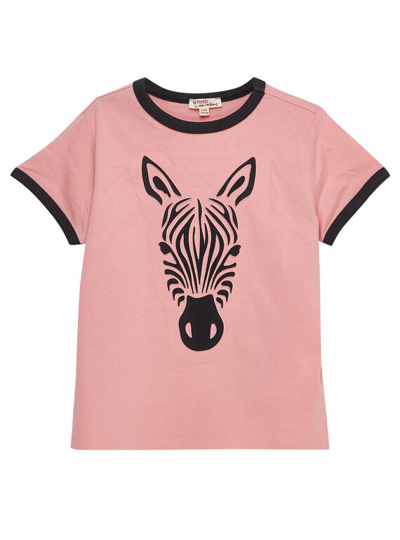 Tee shirt garçon manches courtes rose avec zèbre en volume.  JODUTI5 / 20S902O5TMC318