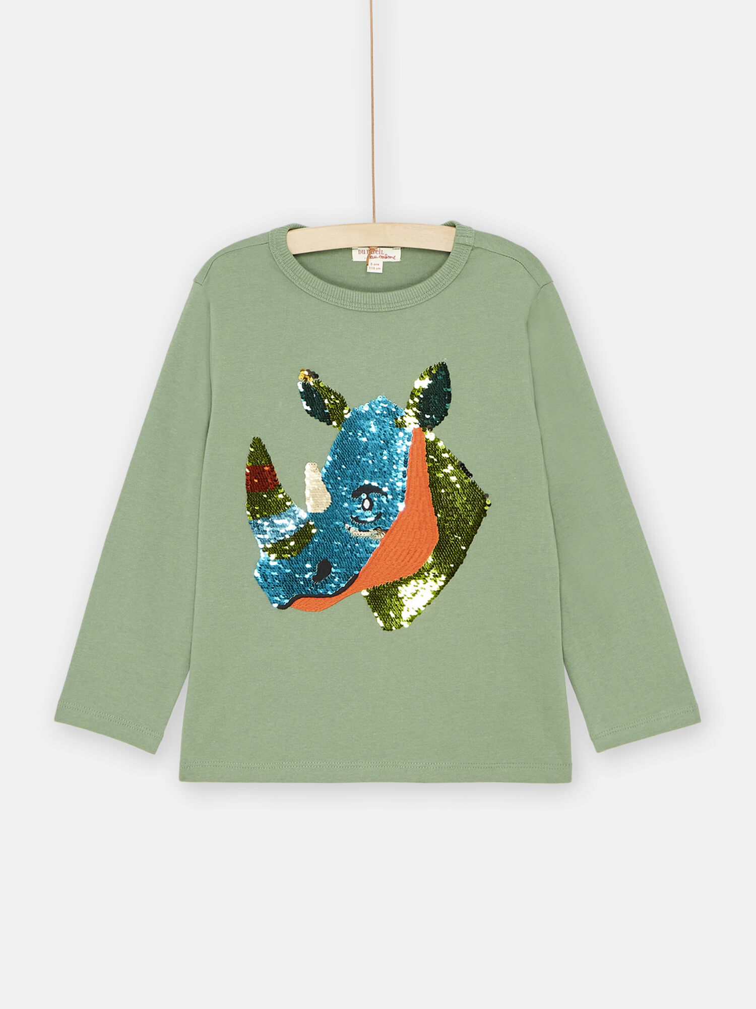 T shirt vert avec sequins r versibles gar on achat en ligne T