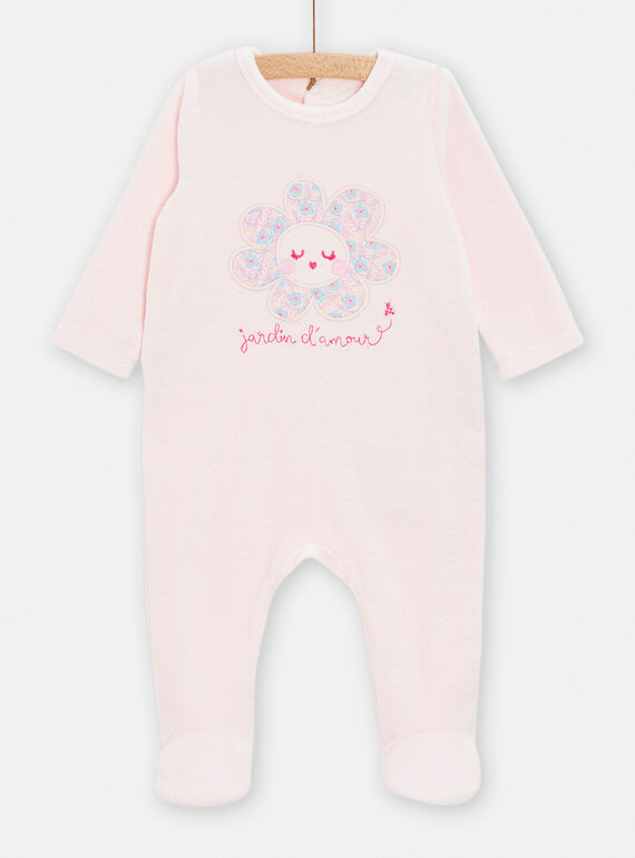 Grenouillère rose en velours texturé motif cur pour bébé fille TEFIGREJAR / 24SH1344GRED322