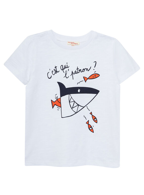 Tee shirt garçon manches courtes blanc imprimé requin JOBOTI7 / 20S902H7TMC000